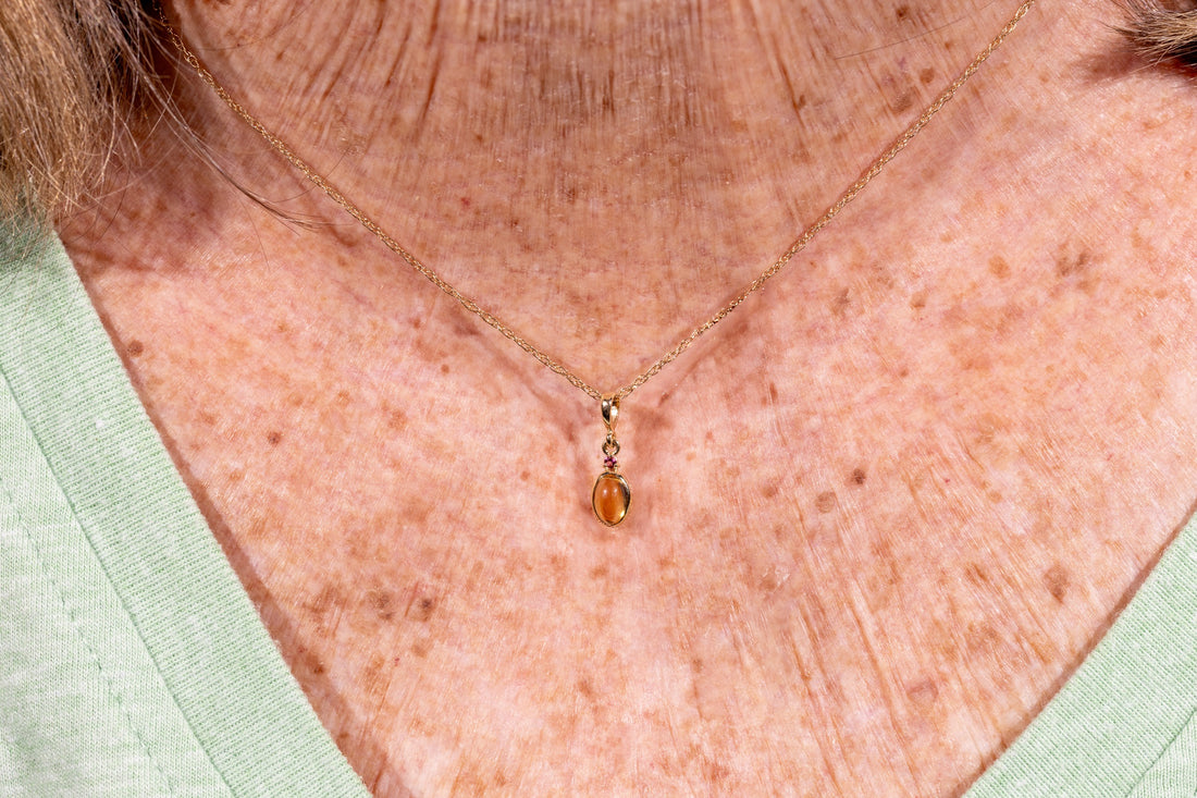 14k Natural Citrine & Pink Tourmaline Pendant, Citrine Charm, November Birthstone