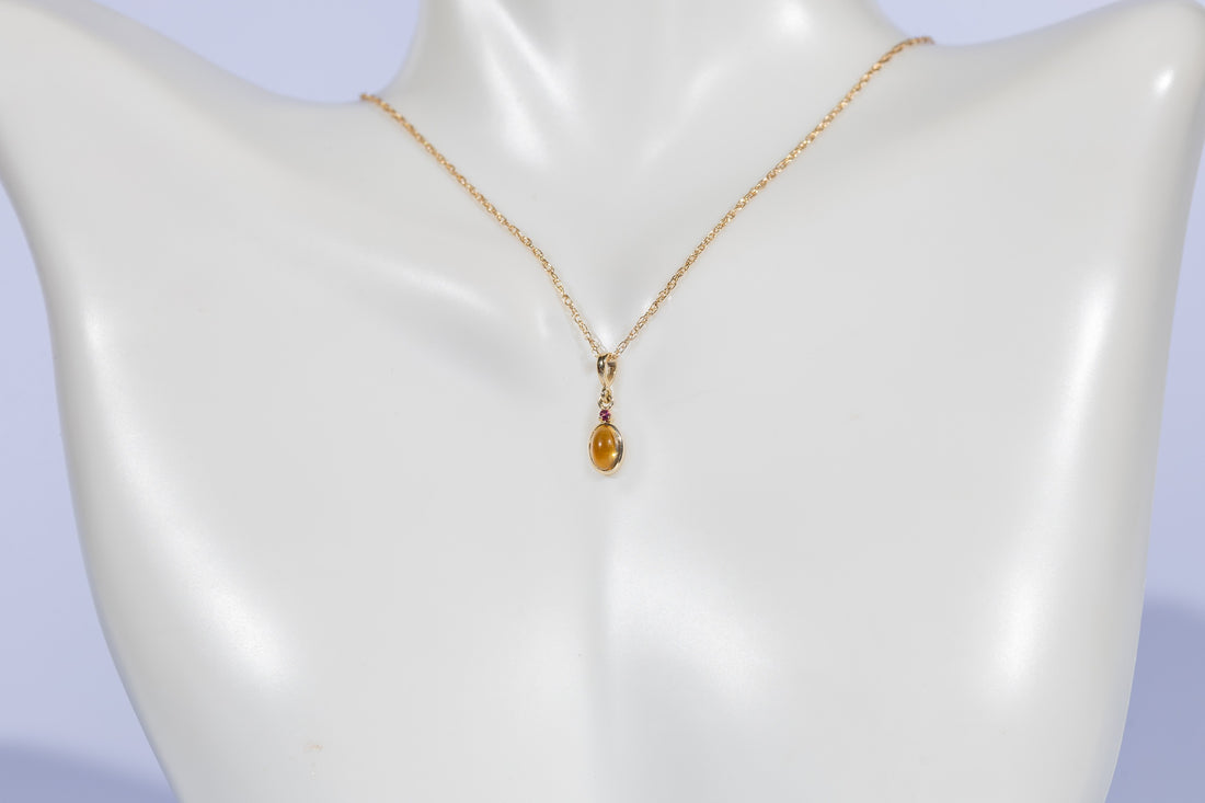 14k Natural Citrine & Pink Tourmaline Pendant, Citrine Charm, November Birthstone