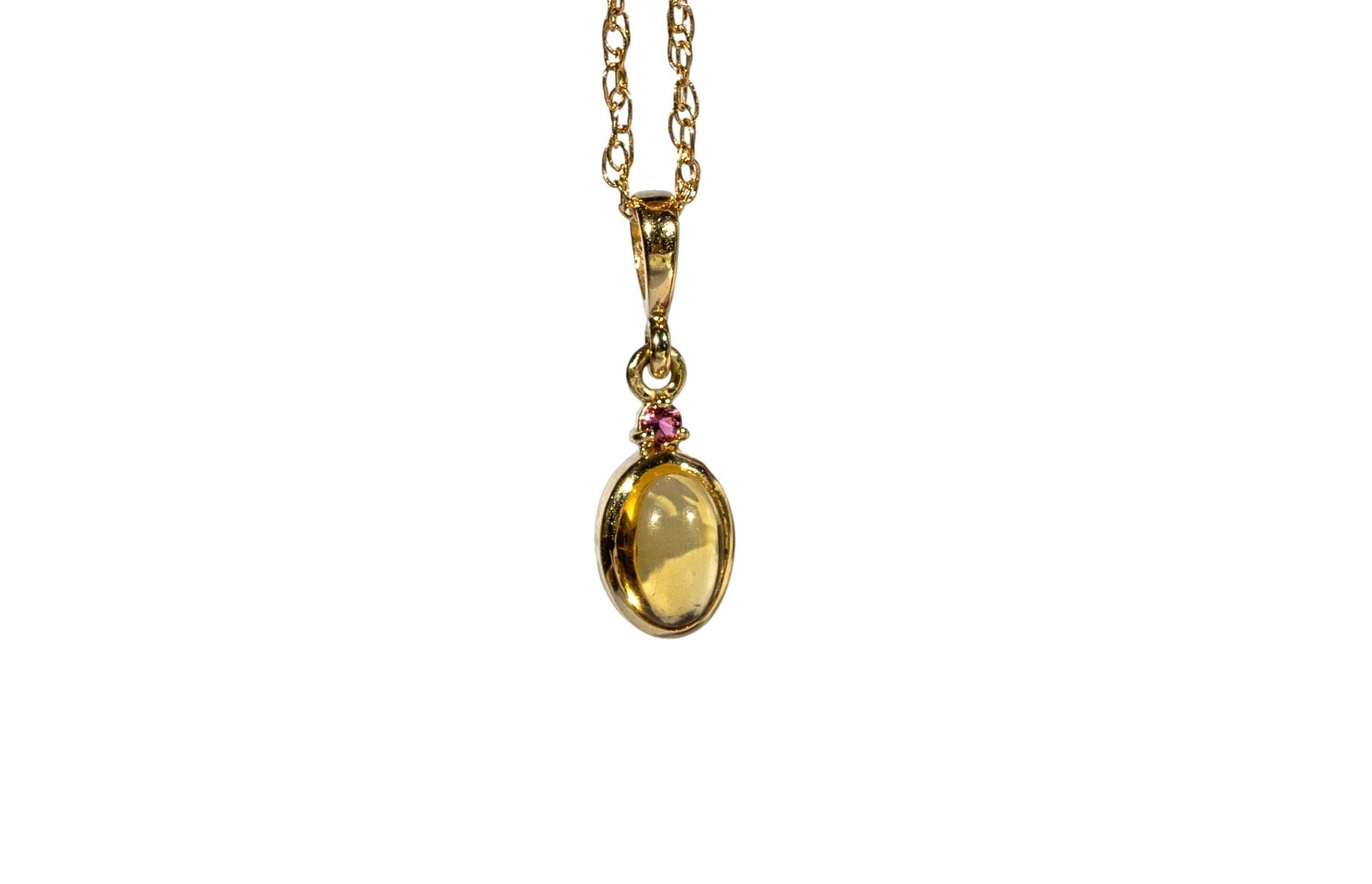 14k Natural Citrine & Pink Tourmaline Pendant, Citrine Charm, November Birthstone