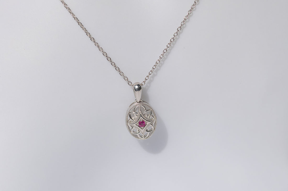 Natural Ruby Sterling Silver Birthstone Necklace, July birthstone