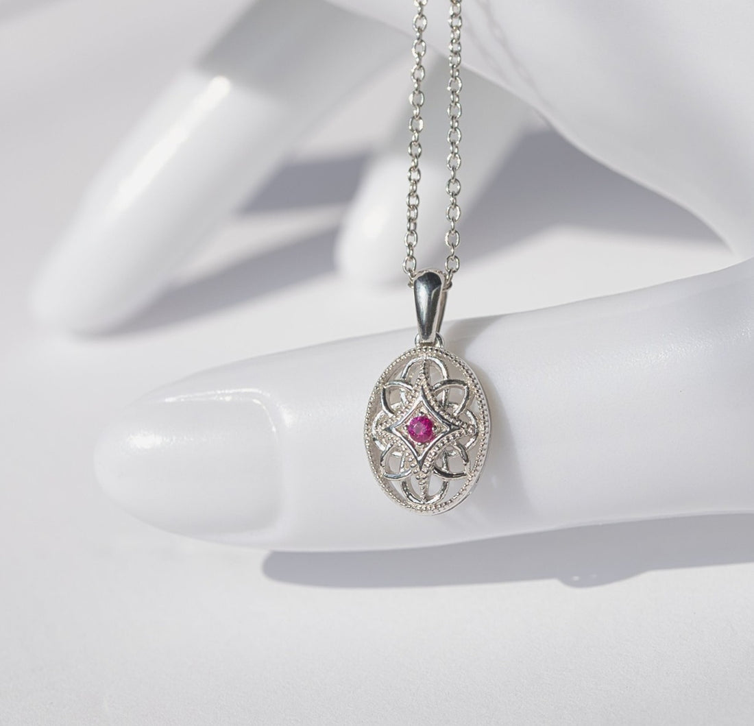 Natural Ruby Sterling Silver Birthstone Necklace, July birthstone