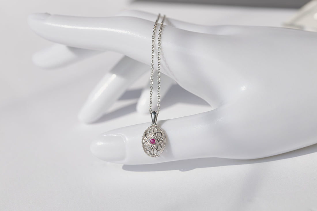 Natural Ruby Sterling Silver Birthstone Necklace, July birthstone