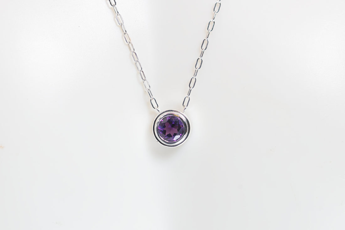 Natural Amethyst silver necklace, February Birthstone, Gemstone Paperclip Chain