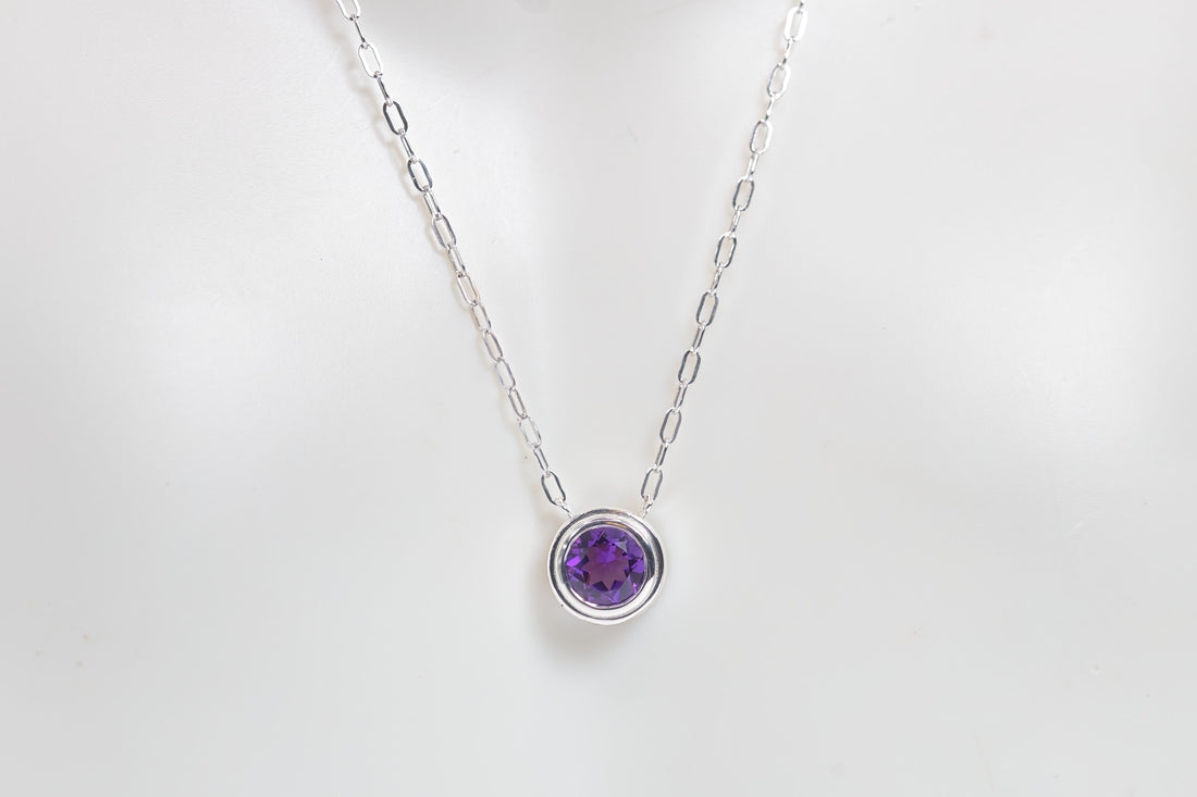 Natural Amethyst silver necklace, February Birthstone, Gemstone Paperclip Chain