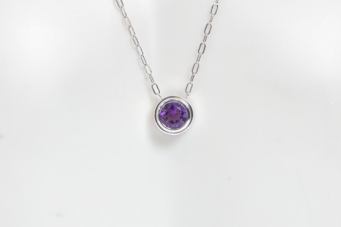 Natural Amethyst silver necklace, February Birthstone, Gemstone Paperclip Chain