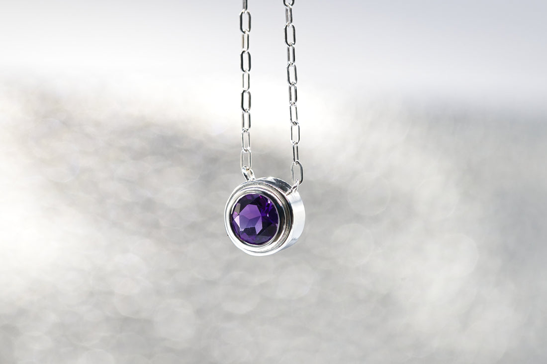 Natural Amethyst silver necklace, February Birthstone, Gemstone Paperclip Chain