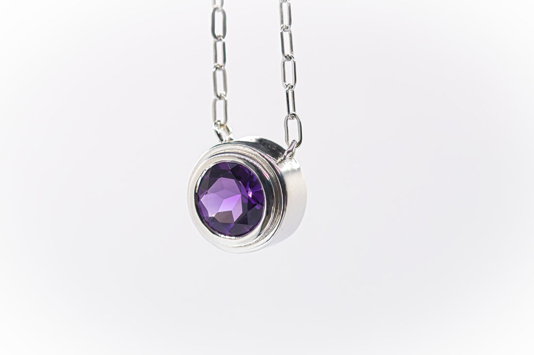 Natural Amethyst silver necklace, February Birthstone, Gemstone Paperclip Chain