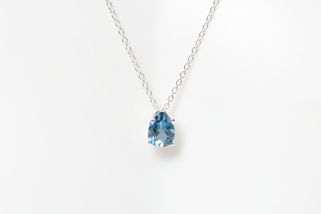 Natural London Blue Topaz Silver Birthstone Necklace, Gemstone Necklace