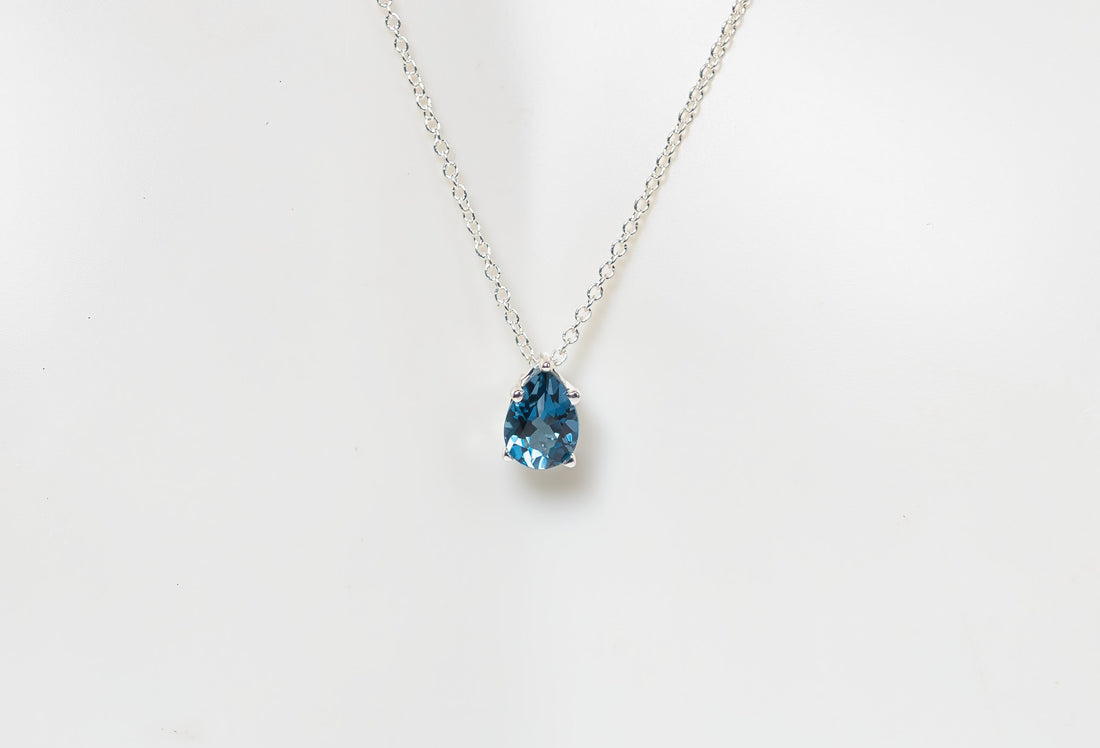 Natural London Blue Topaz Silver Birthstone Necklace, Gemstone Necklace