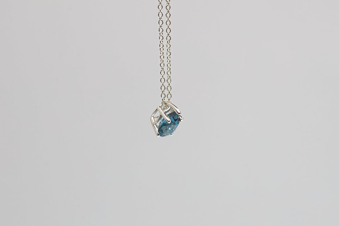 Natural London Blue Topaz Silver Birthstone Necklace, Gemstone Necklace