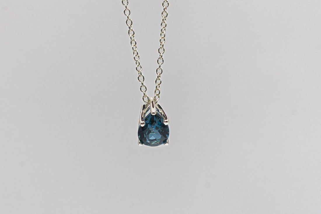 Natural London Blue Topaz Silver Birthstone Necklace, Gemstone Necklace