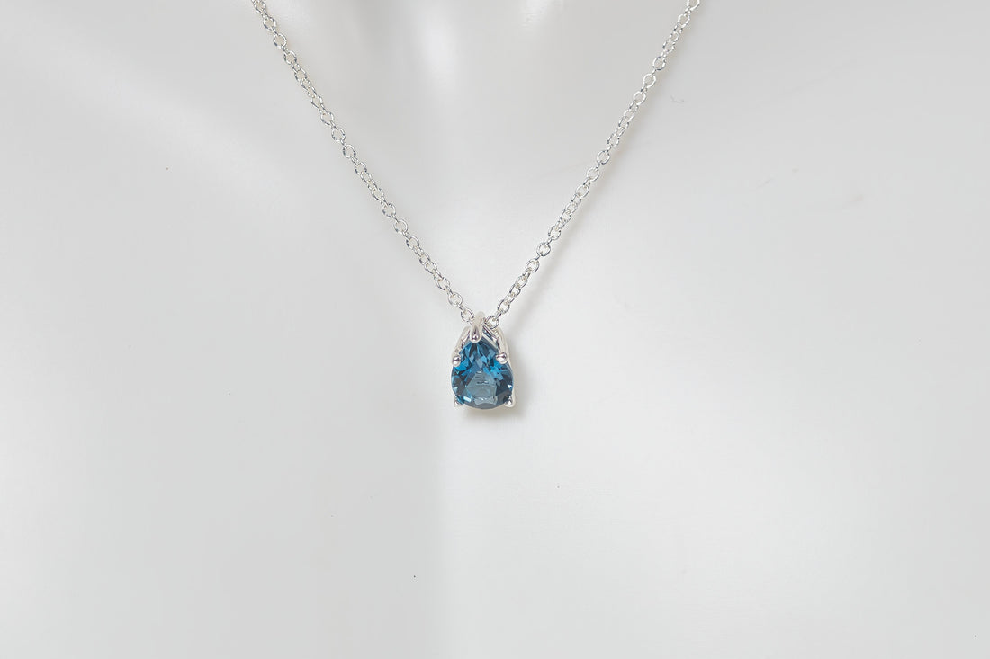 Natural London Blue Topaz Silver Birthstone Necklace, Gemstone Necklace