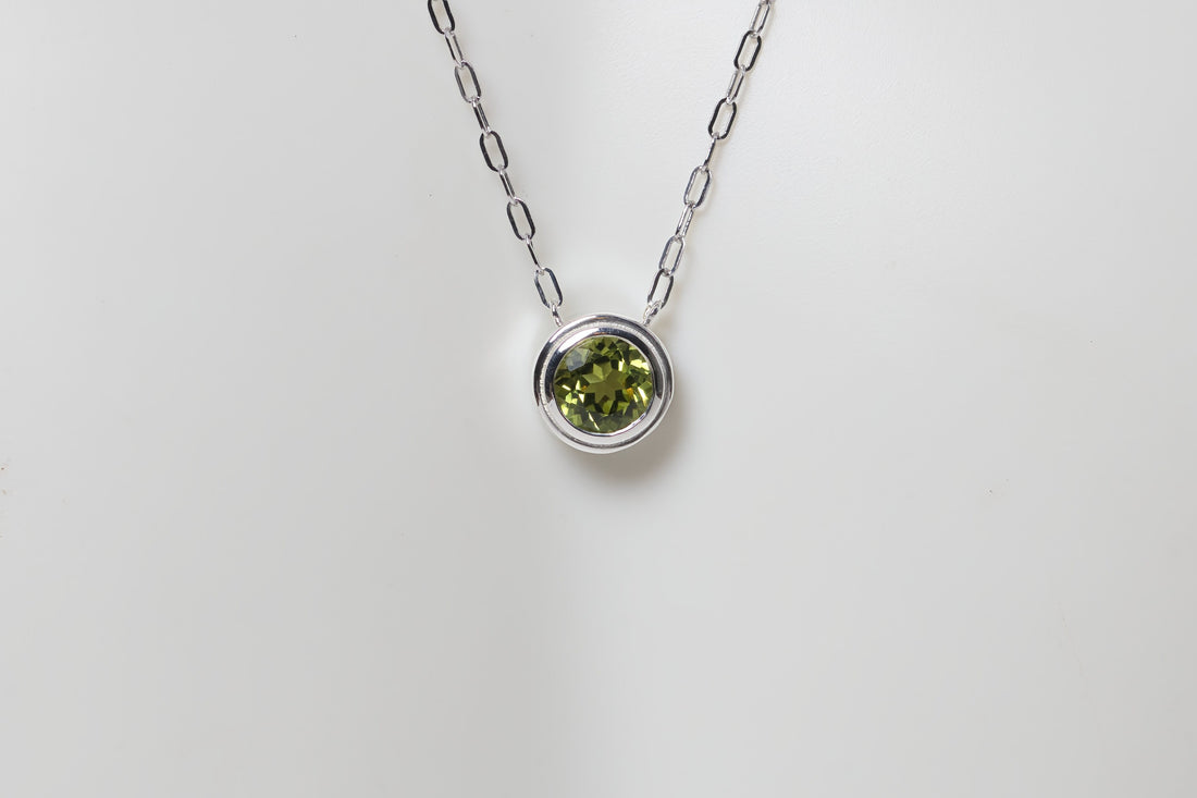 Natural Peridot Silver Necklace, August Birthstone, Gemstone Bezel Necklace
