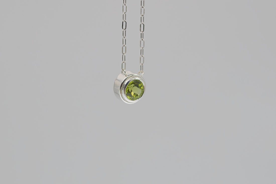 Natural Peridot Silver Necklace, August Birthstone, Gemstone Bezel Necklace