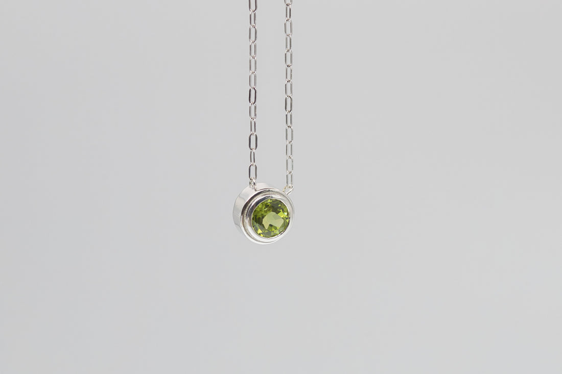 Natural Peridot Silver Necklace, August Birthstone, Gemstone Bezel Necklace