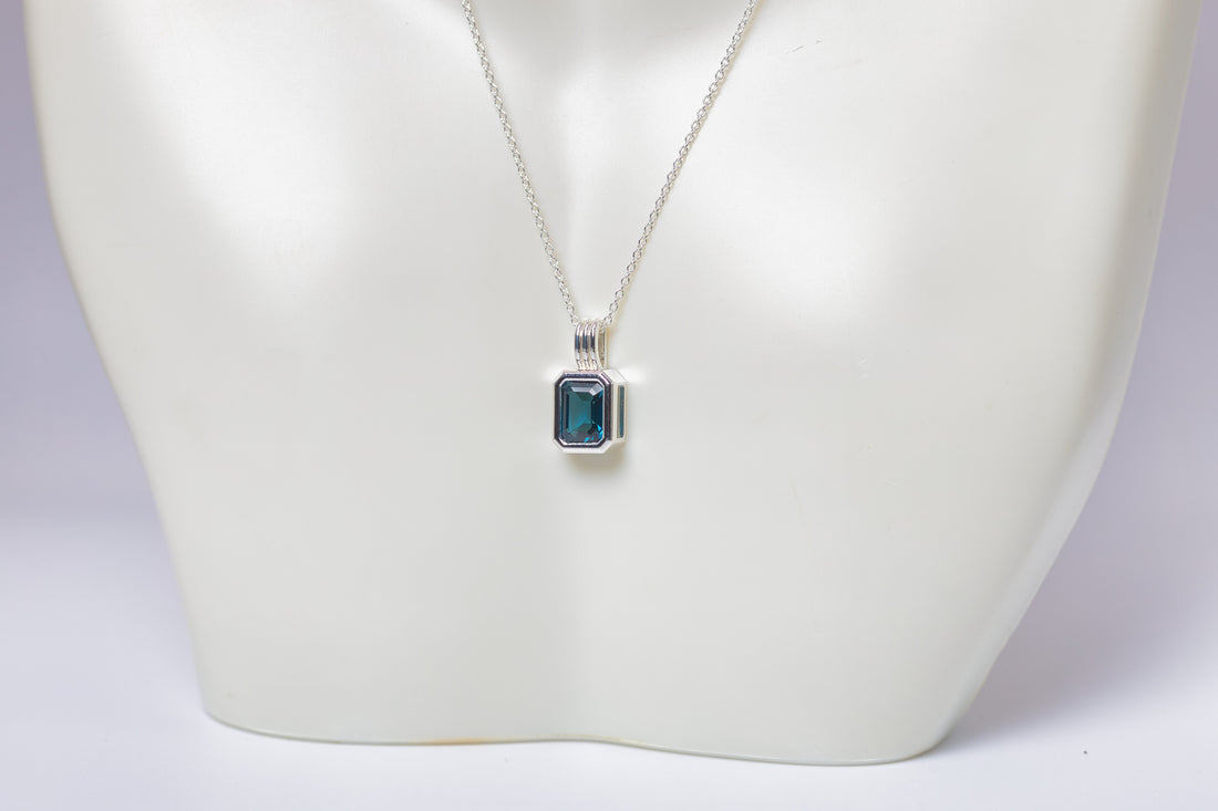 Sterling Silver Natural London Blue Topaz Solitaire Necklace, December Birthstone Necklace