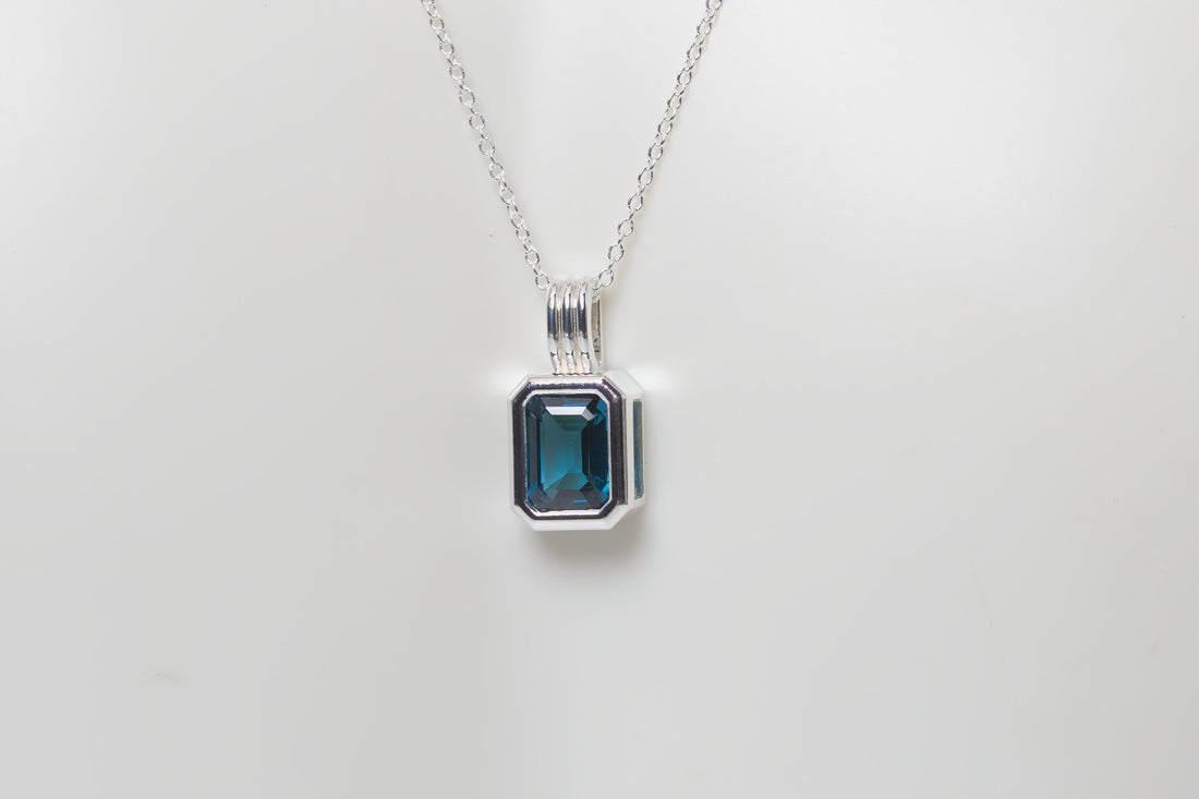 Sterling Silver Natural London Blue Topaz Solitaire Necklace, December Birthstone Necklace