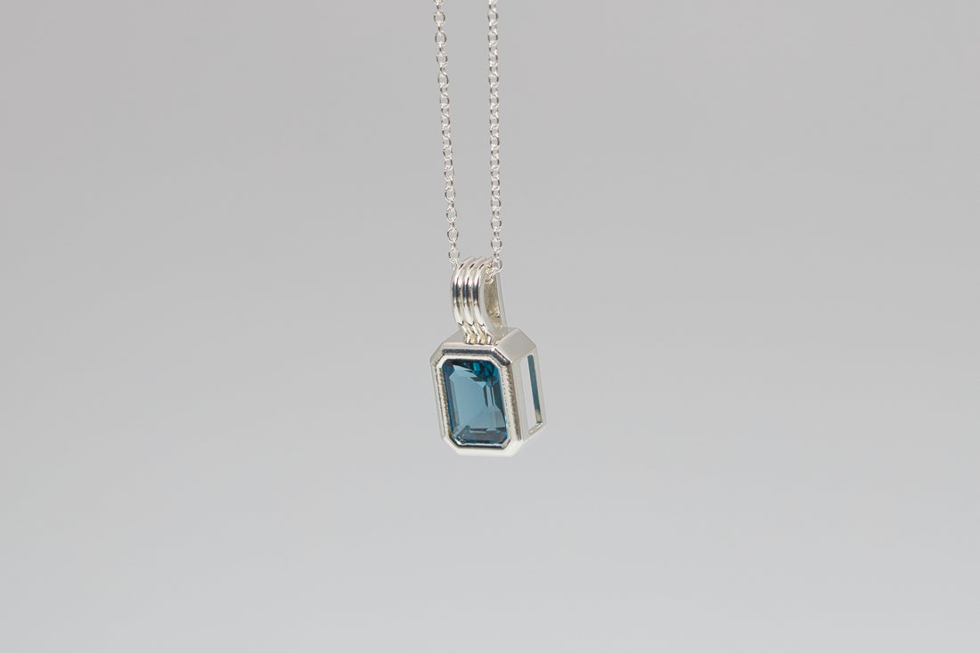 Sterling Silver Natural London Blue Topaz Solitaire Necklace, December Birthstone Necklace