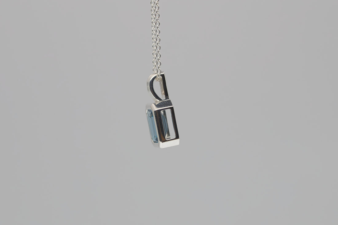 Sterling Silver Natural London Blue Topaz Solitaire Necklace, December Birthstone Necklace