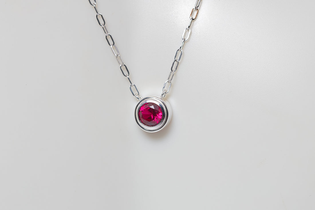 Lab Grown Ruby Silver Necklace, July Birthstone, Gemstone Pendant