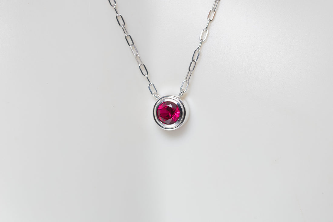 Lab Grown Ruby Silver Necklace, July Birthstone, Gemstone Pendant