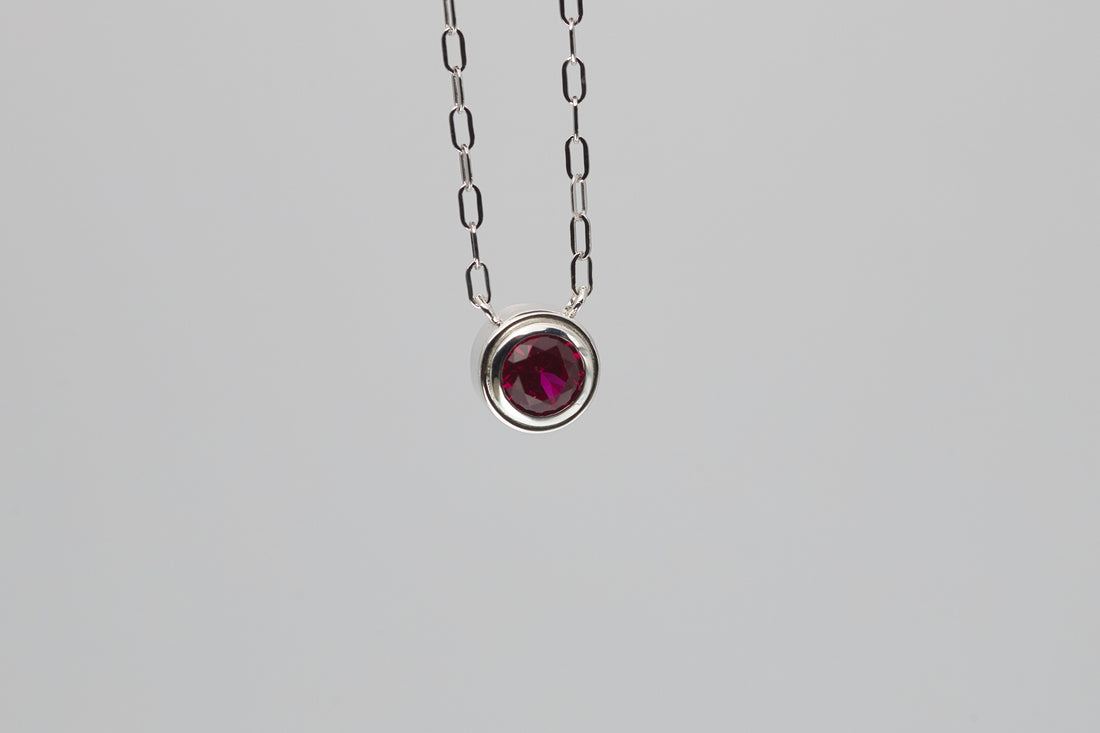 Lab Grown Ruby Silver Necklace, July Birthstone, Gemstone Pendant