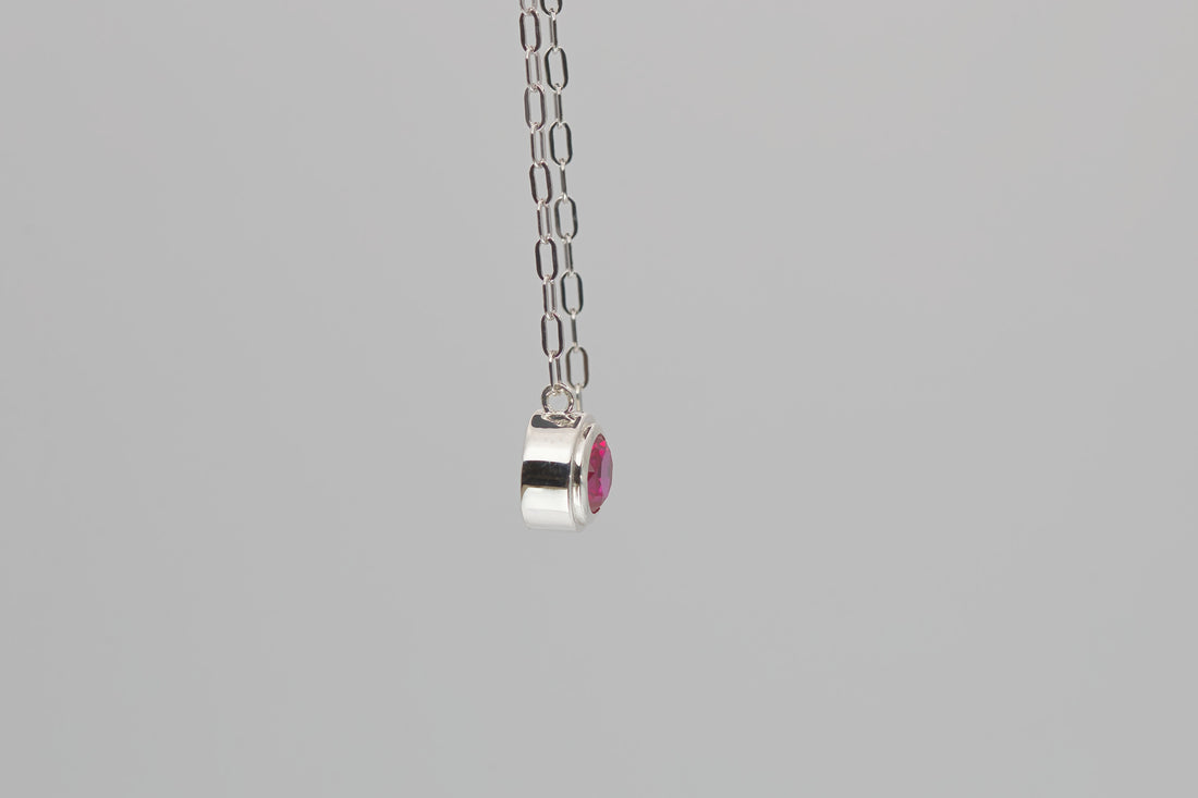 Lab Grown Ruby Silver Necklace, July Birthstone, Gemstone Pendant
