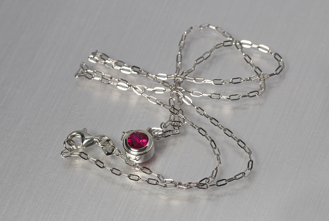 Lab Grown Ruby Silver Necklace, July Birthstone, Gemstone Pendant