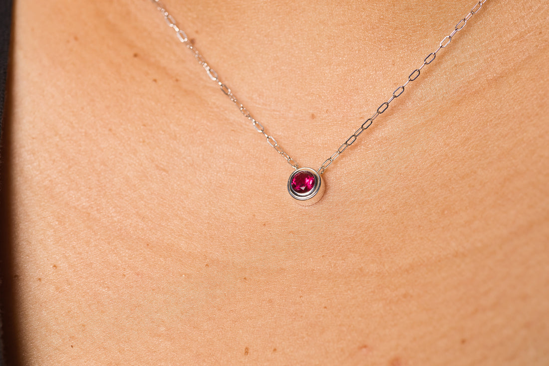 Lab Grown Ruby Silver Necklace, July Birthstone, Gemstone Pendant