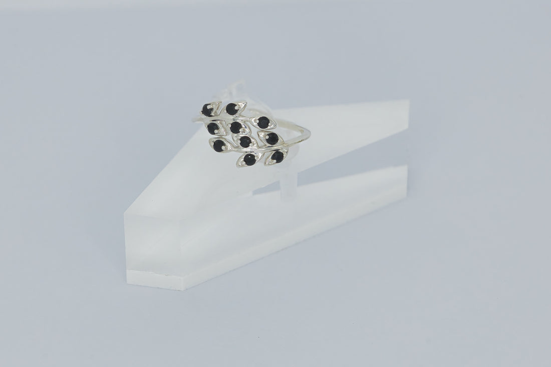 Black Onyx Silver Leaf Statement Ring