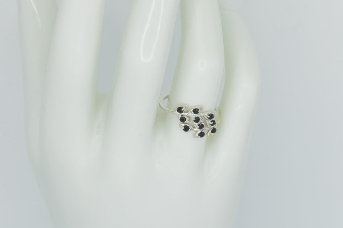 Black Onyx Silver Leaf Statement Ring