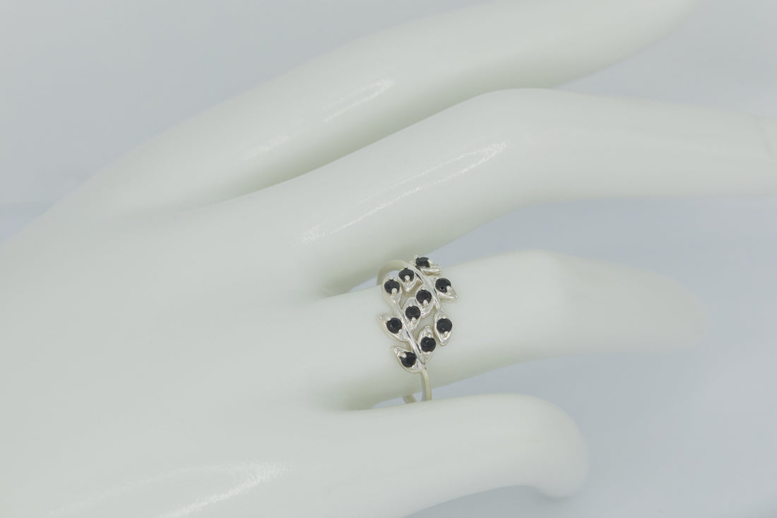 Black Onyx Silver Leaf Statement Ring