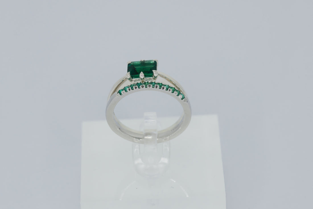 Solitaire Sterling Silver Lab Grown Emerald Ring