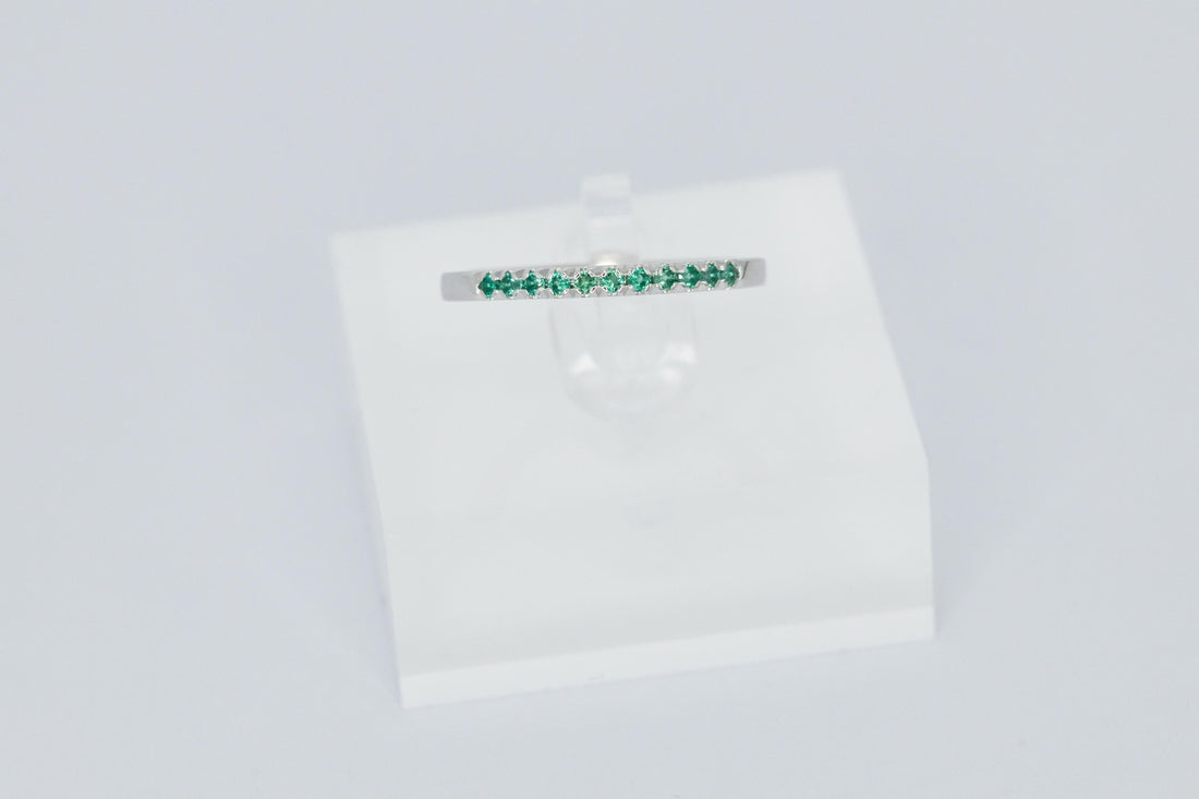 Sterling Silver Emerald Wedding Band & Stackable Ring