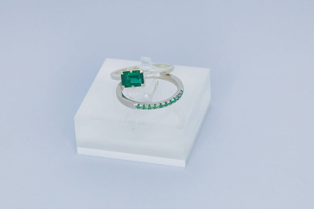 Sterling Silver Emerald Wedding Band & Stackable Ring