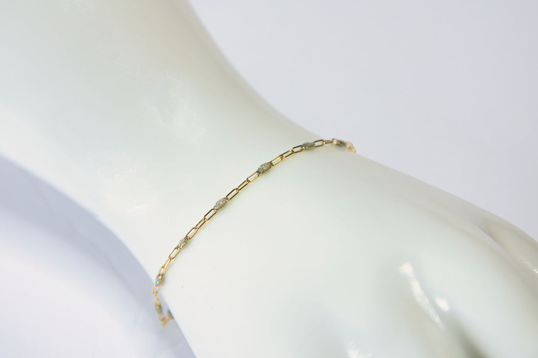 14K Yellow Gold Filled Multicolor Enamel Paperclip Chain Bracelet