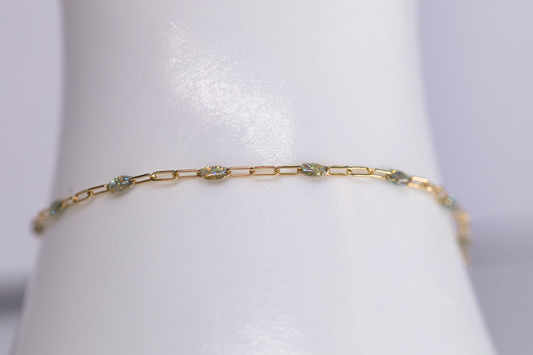 14K Yellow Gold Filled Multicolor Enamel Paperclip Chain Bracelet