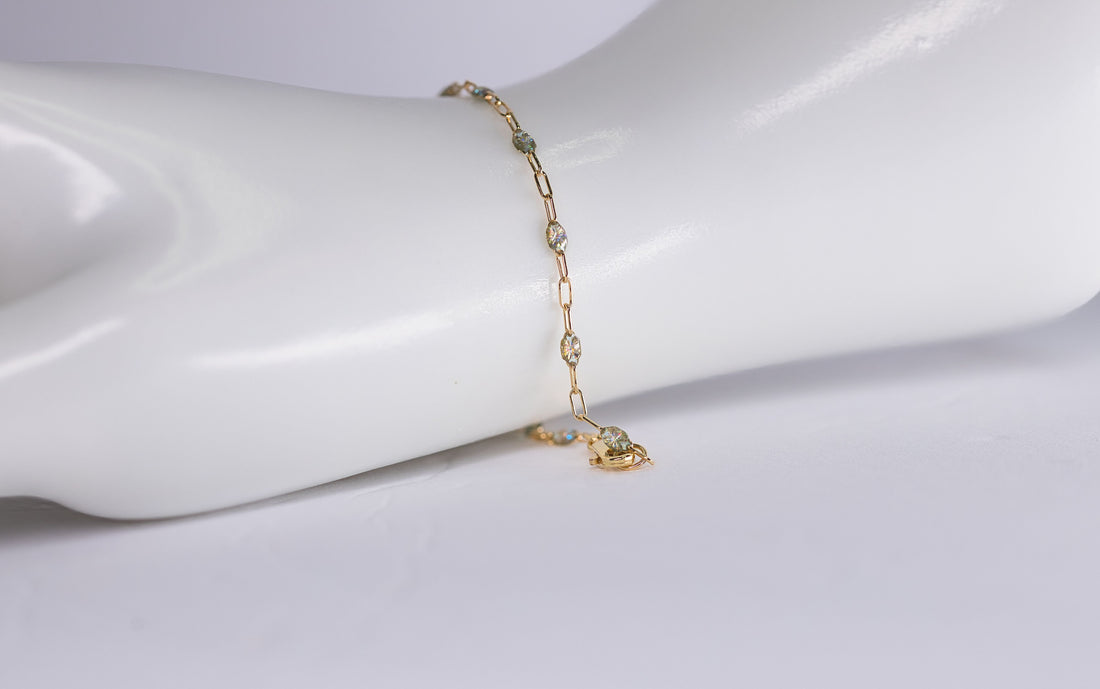 14K Yellow Gold Filled Multicolor Enamel Paperclip Chain Bracelet