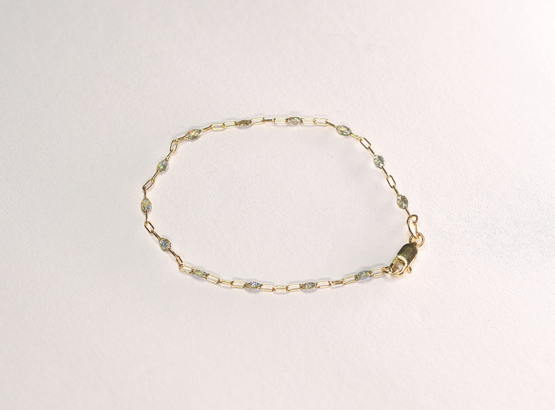 14K Yellow Gold Filled Multicolor Enamel Paperclip Chain Bracelet