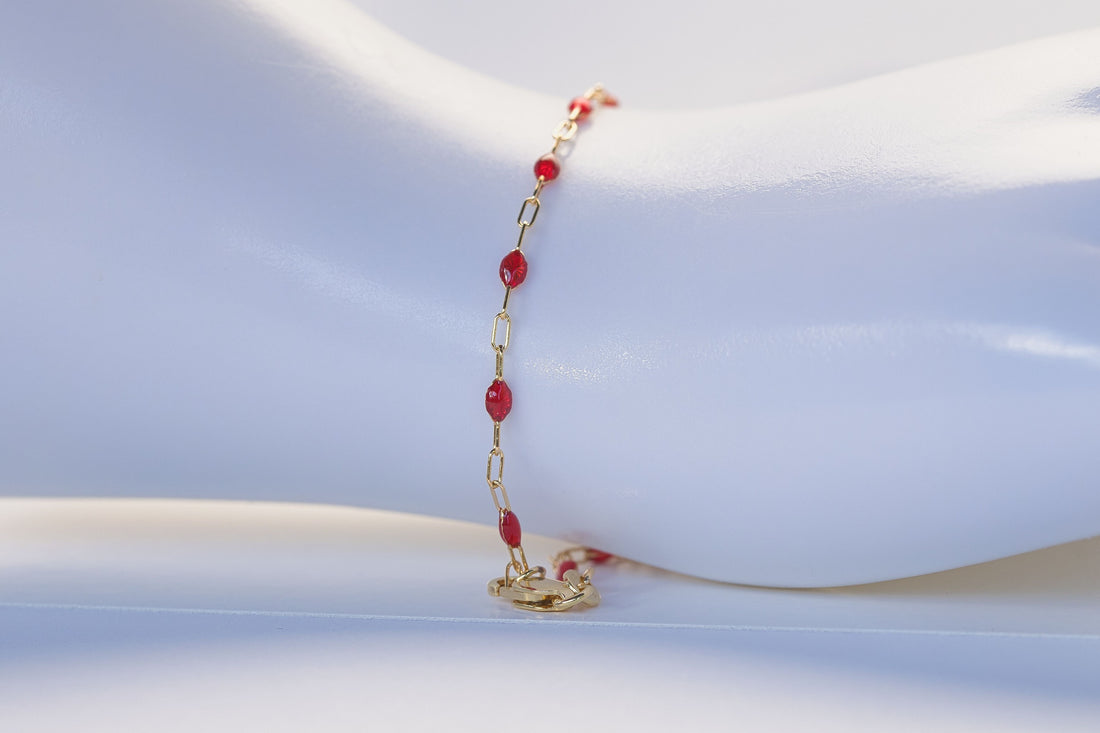 14K Yellow Gold Filled Ruby Red enamel paperclip chain bracelet