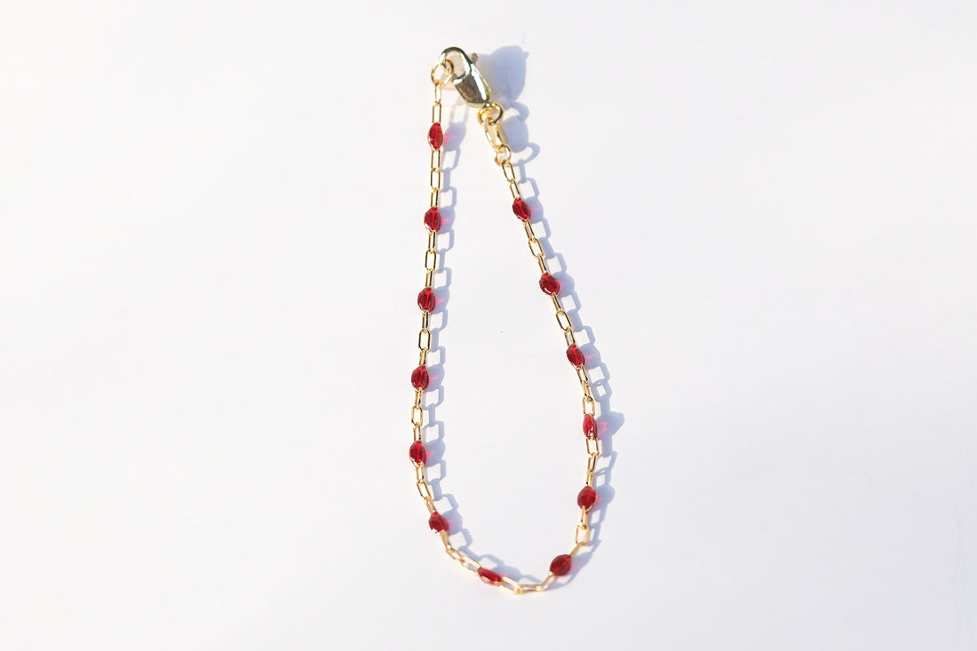 14K Yellow Gold Filled Ruby Red enamel paperclip chain bracelet