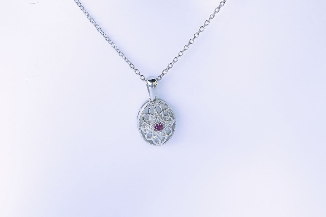 Natural Ruby Sterling Silver Birthstone Necklace, July birthstone