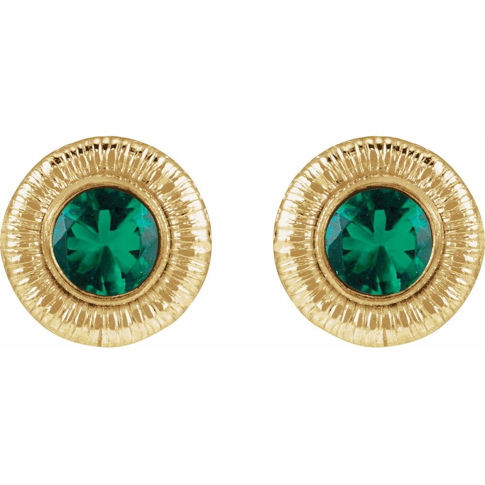 14k Yellow Gold Filled Emerald Earrings, Round Emerald Studs