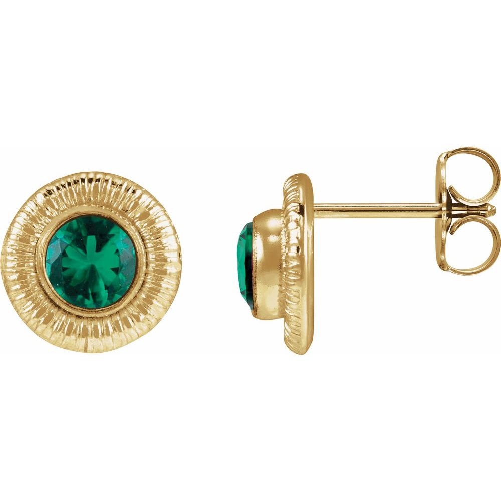 14k Yellow Gold Filled Emerald Earrings, Round Emerald Studs