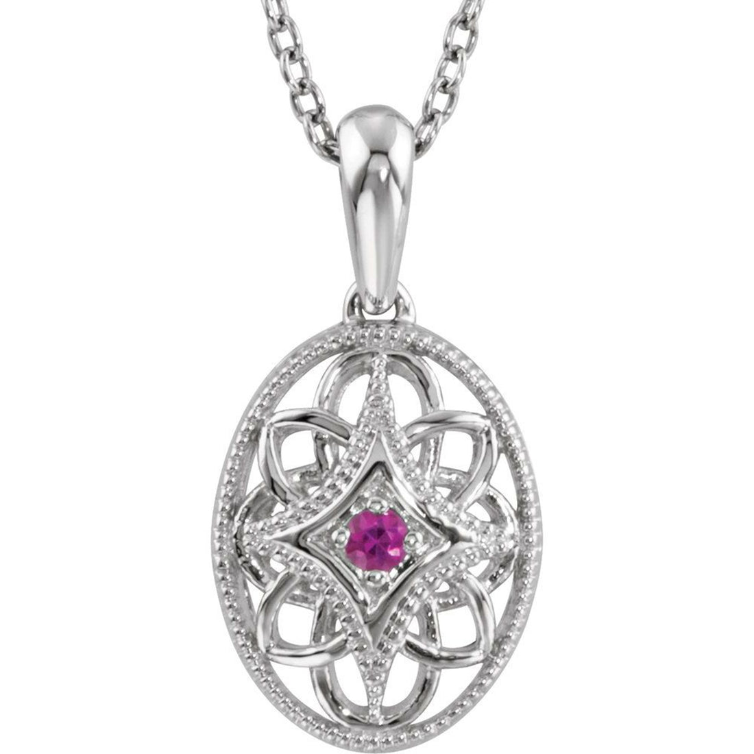 Natural Ruby Sterling Silver Birthstone Necklace, July birthstone