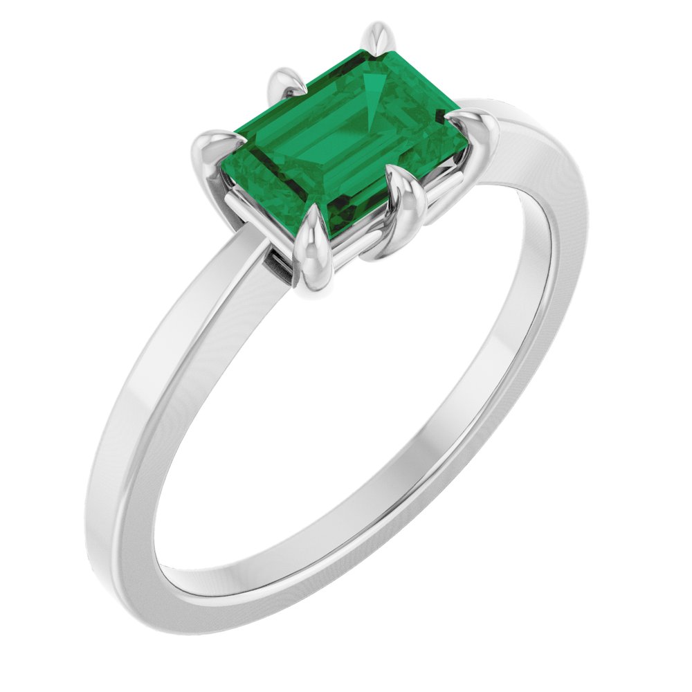 Solitaire Sterling Silver Lab Grown Emerald Ring
