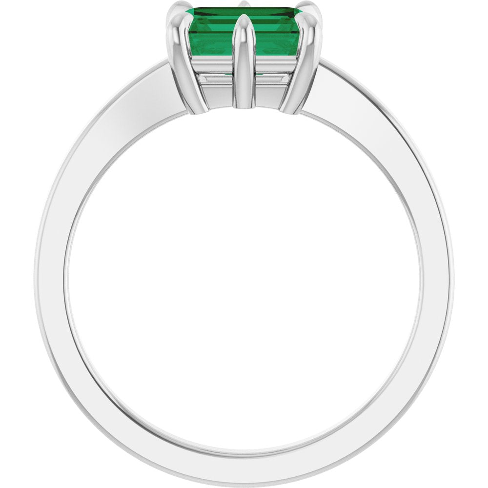 Solitaire Sterling Silver Lab Grown Emerald Ring
