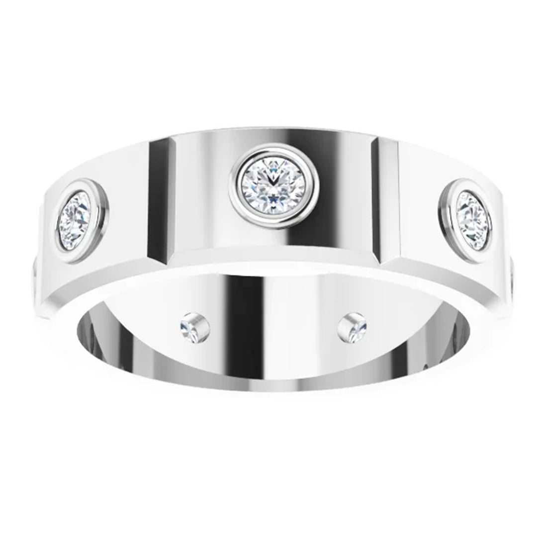 Men's Diamond Wedding Band, Mans Continuum Silver Ring, Silver Wedding Ring