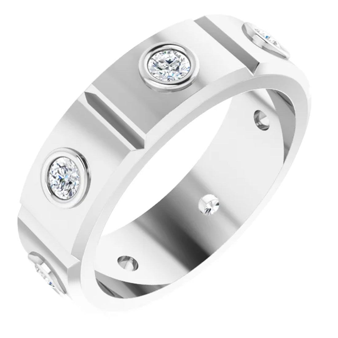 Men's Diamond Wedding Band, Mans Continuum Silver Ring, Silver Wedding Ring