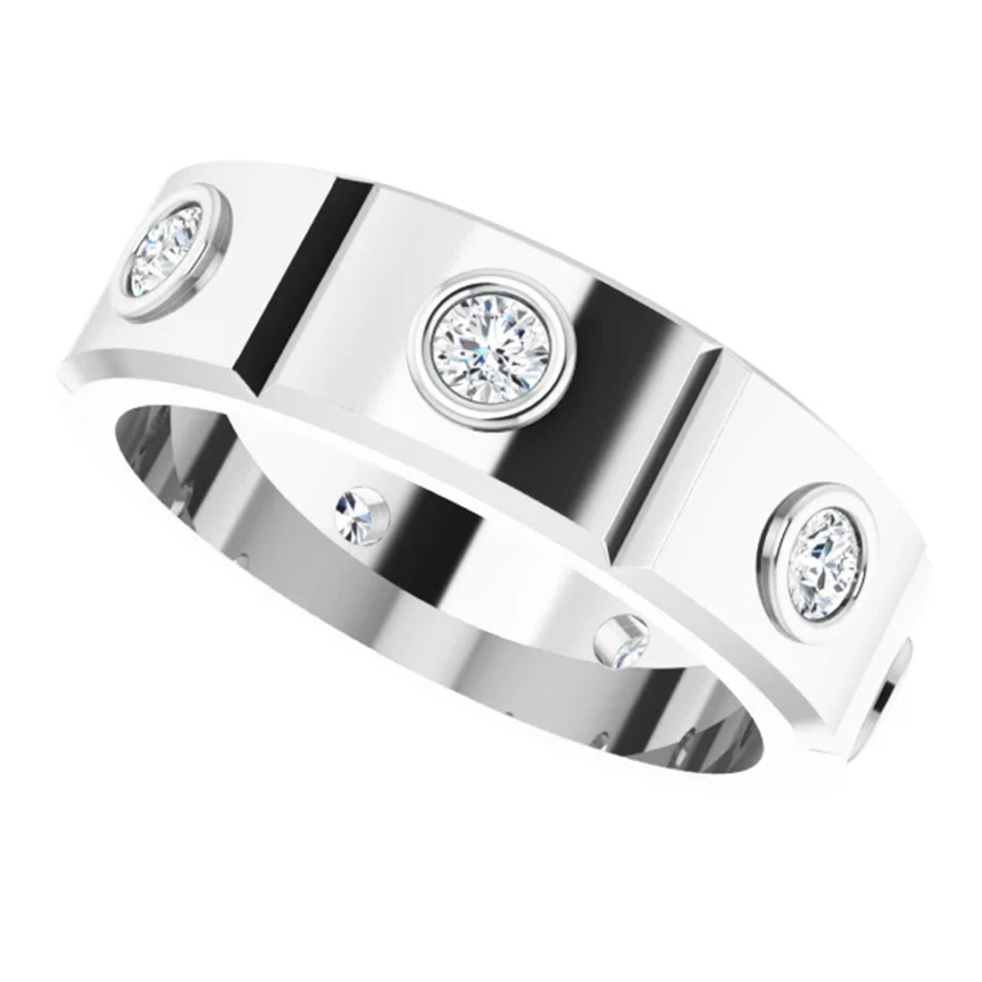 Men's Diamond Wedding Band, Mans Continuum Silver Ring, Silver Wedding Ring